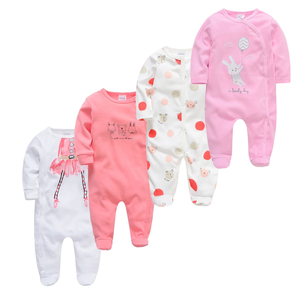 Baby layette set, 4 pieces - rompers and long-sleeved bodysuits for newborns up to 12 months.