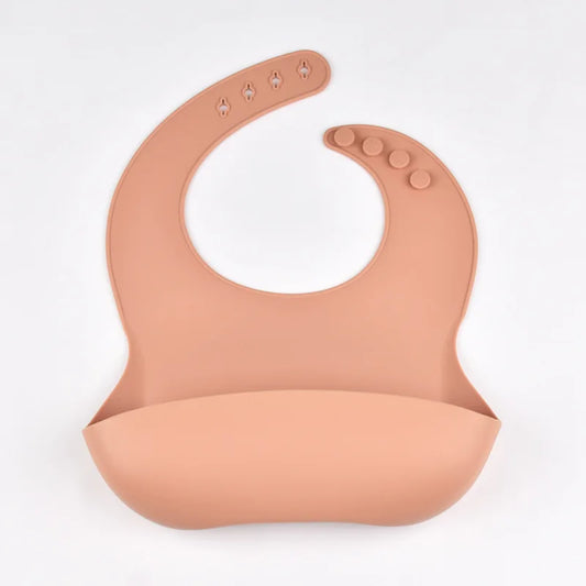 Silicone baby bib with food collection pocket and feeder - full coverage