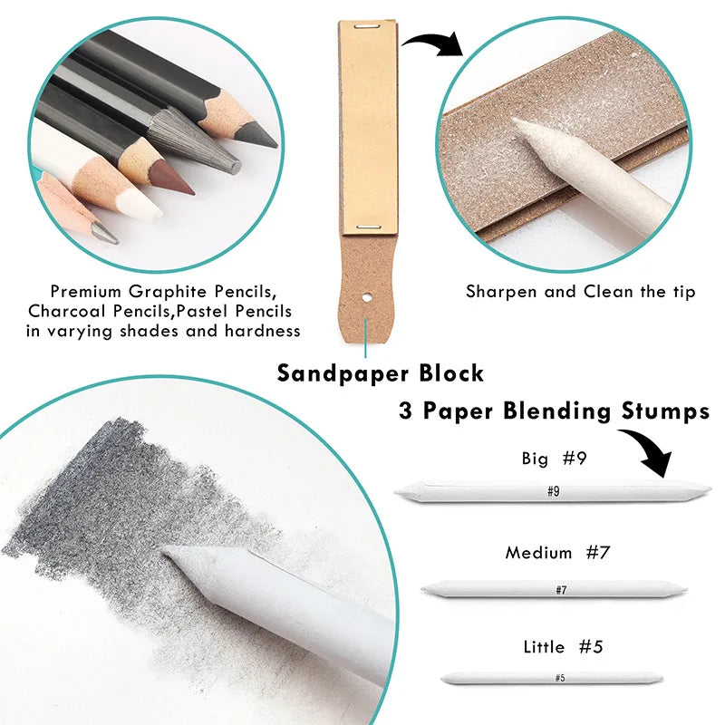 Complete 49-piece art kit - various materials for drawing and painting.