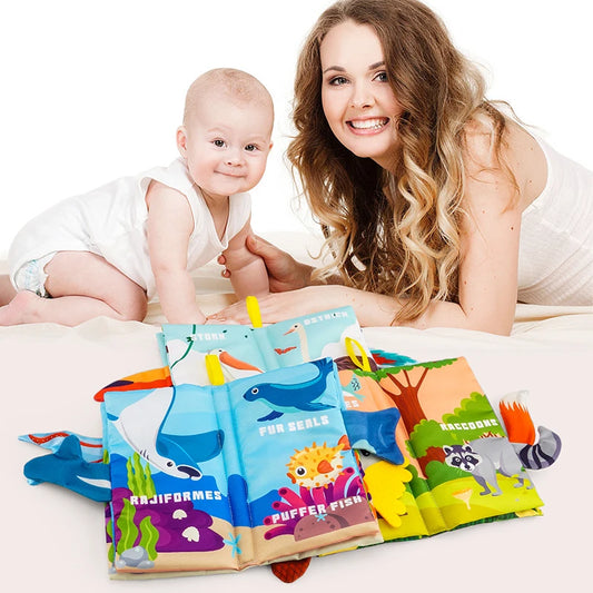 Set of 3 sensory cloth books for babies - vibrant colors and varied textures