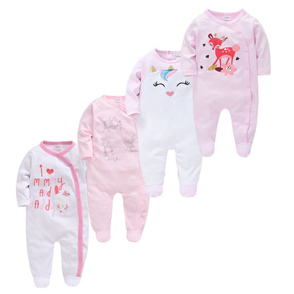 Baby layette set, 4 pieces - rompers and long-sleeved bodysuits for newborns up to 12 months.