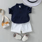 Boys' outfit - blue short-sleeved t-shirt and white shorts - BabyStyle