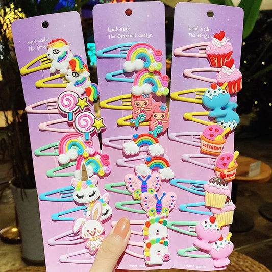 Girls' Hair Clip Set | 10PCS Unicorn & Ice Cream Barrettes with Headband - Cute Party Pack