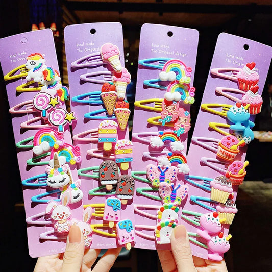 Girls' Hair Clip Set | 10PCS Unicorn & Ice Cream Barrettes with Headband - Cute Party Pack