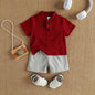 Boys' outfit - red short-sleeved t-shirt and beige shorts - BabyStyle