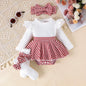 Newborn Girl's 3-Piece Autumn Set | Cosy Top & Houndstooth Skirt with Hairband 0-3 Months