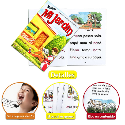 Spanish phonetics book Mi Jardín - colorful cover for children's learning
