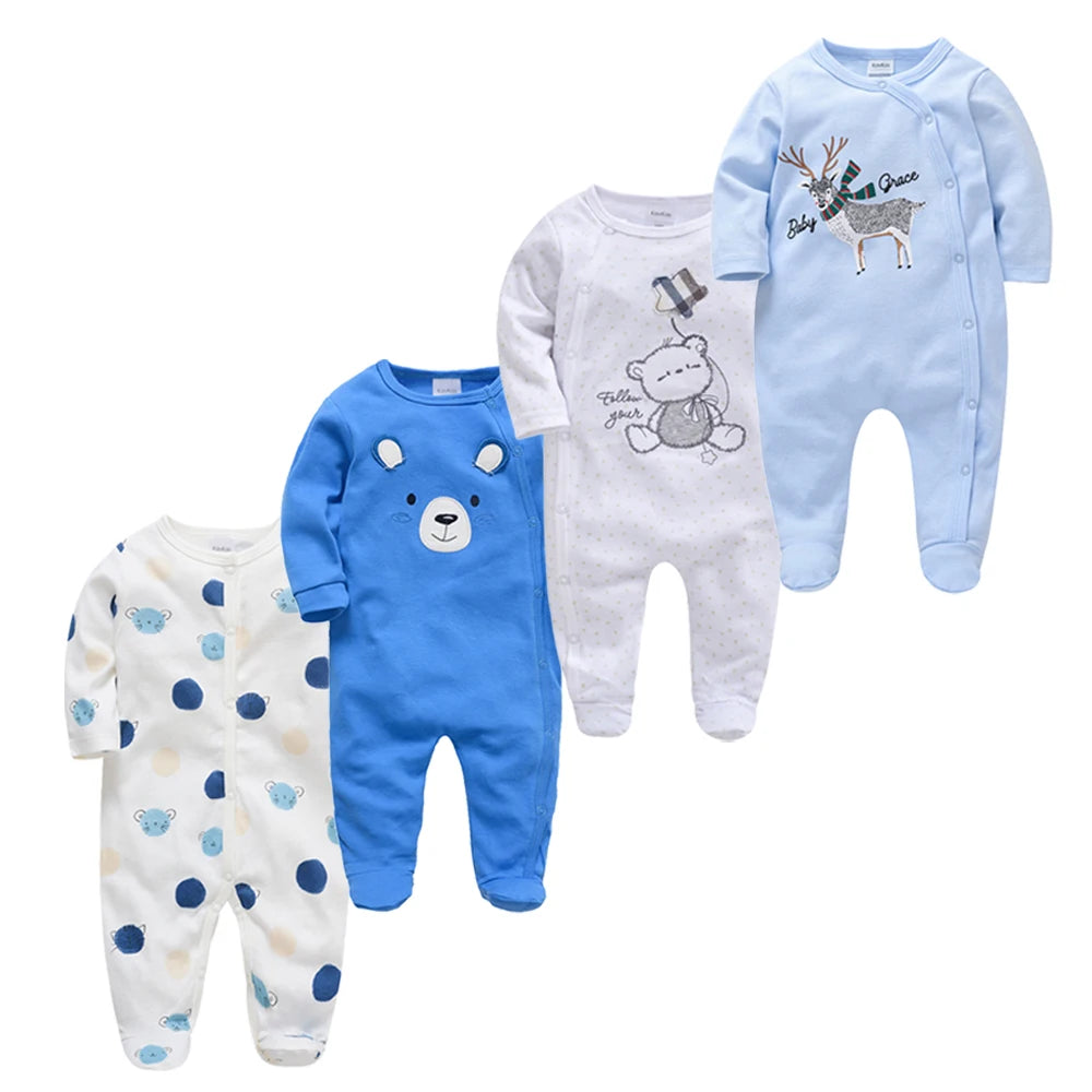 Baby layette set, 4 pieces - long-sleeved rompers and bodysuits for boys, for newborns up to 12 months.