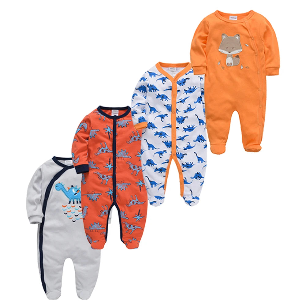 Baby layette set, 4 pieces - long-sleeved rompers and bodysuits for boys, for newborns up to 12 months.