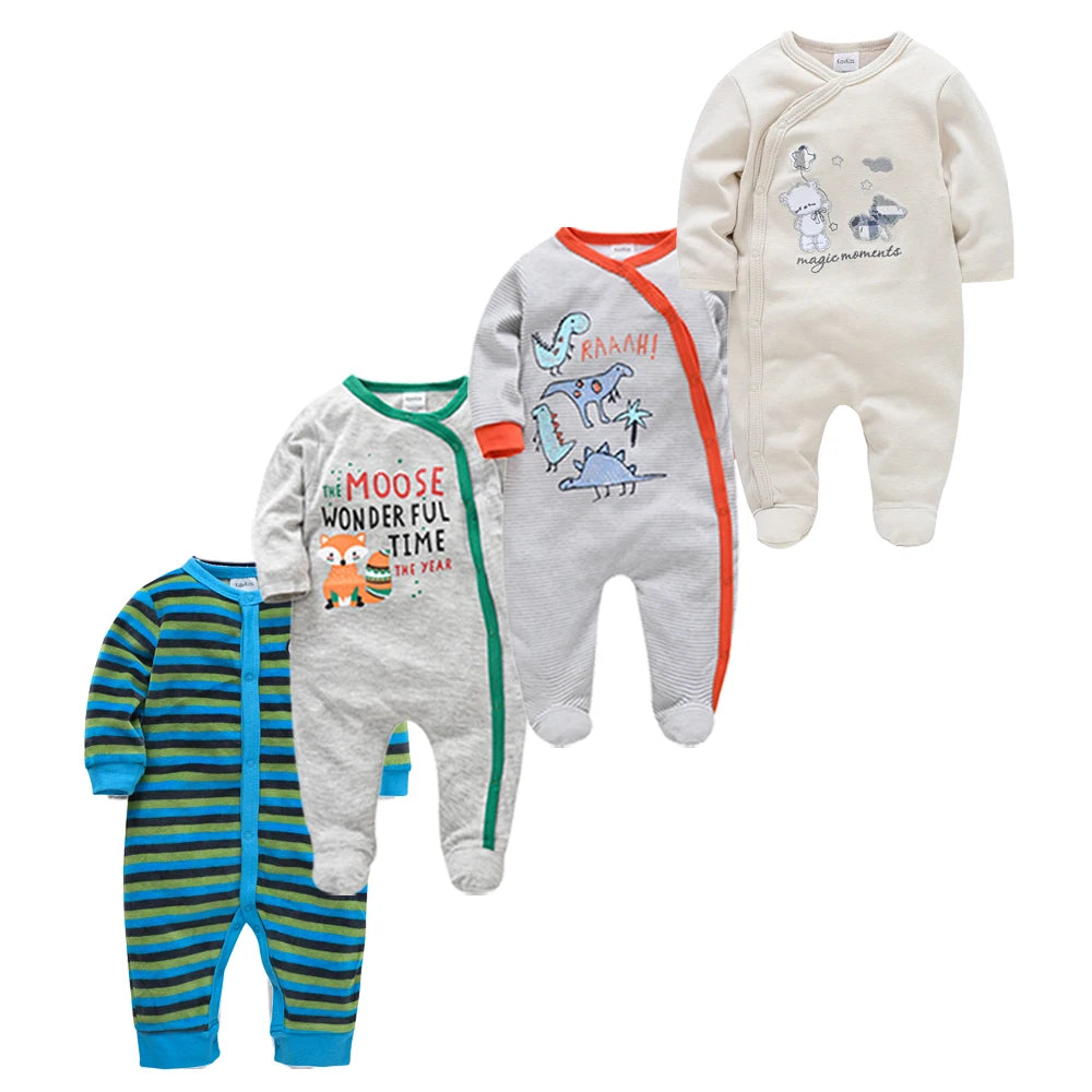 Baby layette set, 4 pieces - long-sleeved rompers and bodysuits for boys, for newborns up to 12 months.