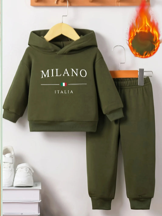 Baby Boys Letter Print Tracksuit | Fleece Hoodie & Joggers Set for Spring/Autumn
