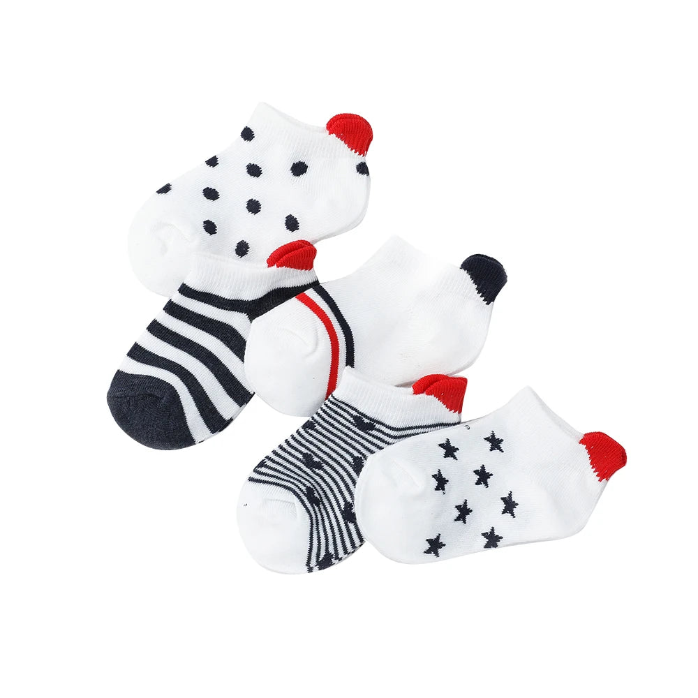 Set of 5 pairs of baby socks with red heart print - newborn to 24 months
