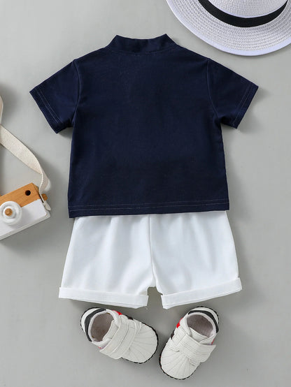 Boys' outfit - blue short-sleeved t-shirt and white shorts - BabyStyle