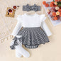 Newborn Girl's 3-Piece Autumn Set | Cosy Top & Houndstooth Skirt with Hairband 0-3 Months