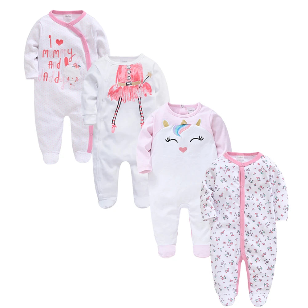 Baby layette set, 4 pieces - long-sleeved rompers and bodysuits for newborns up to 12 months.