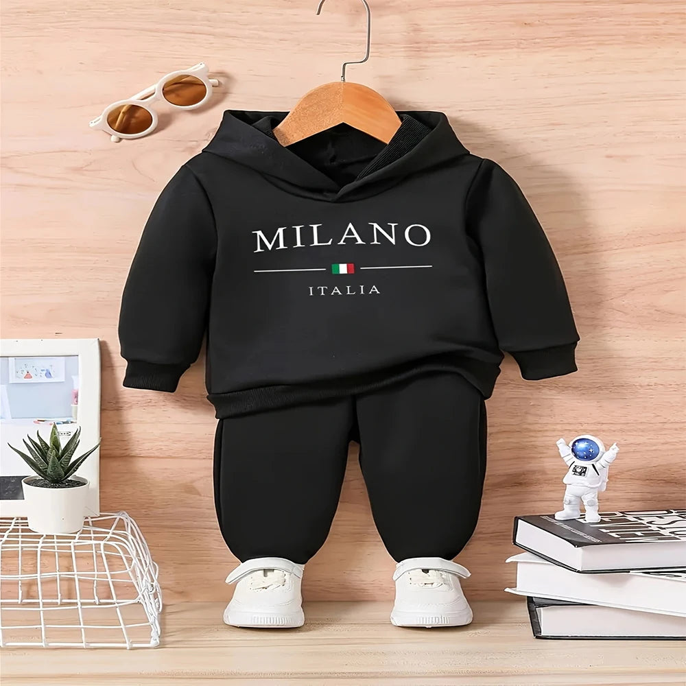 Baby Boys Letter Print Tracksuit | Fleece Hoodie & Joggers Set for Spring/Autumn