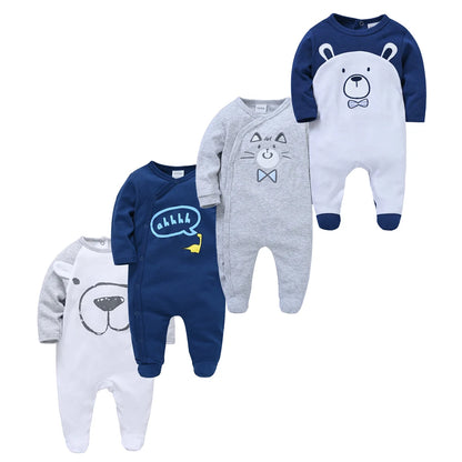 Baby layette set, 4 pieces - long-sleeved rompers and bodysuits for boys, for newborns up to 12 months.