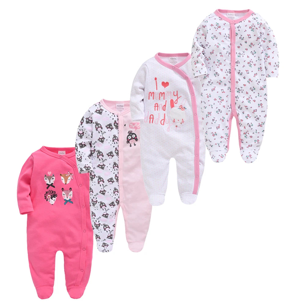 Baby layette set, 4 pieces - long-sleeved rompers and bodysuits for newborns up to 12 months.