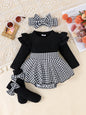 Newborn Girl's 3-Piece Autumn Set | Cosy Top & Houndstooth Skirt with Hairband 0-3 Months
